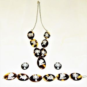 TORTOISESHELL NECKLACE/BRACELET/EARRINGS-SILVER